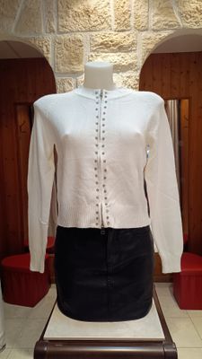 Pull zip strass blanc 