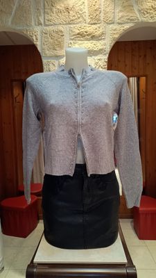 Pull zip strass gris