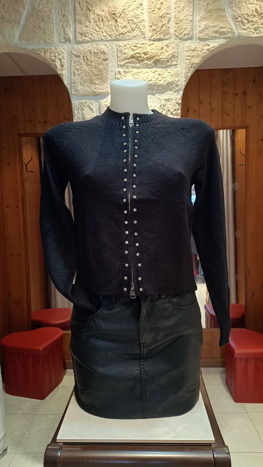 Pull zip strass noir
