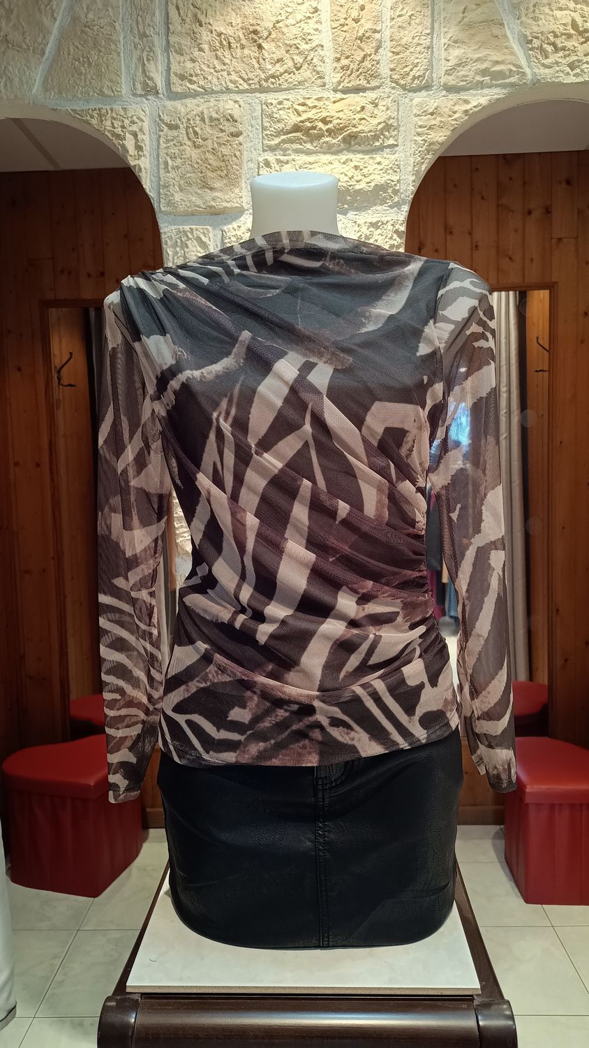 Top zèbre froncé vert olive