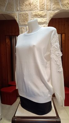 Pull maxi dentelle strass blanc 