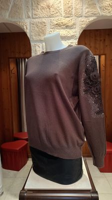 Pull maxi dentelle strass chocolat 