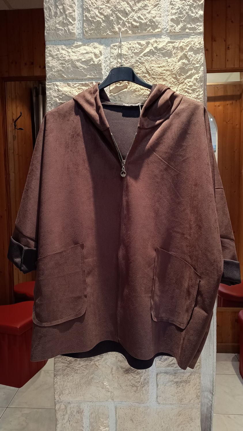 Veste à capuche suédine chocolat 
