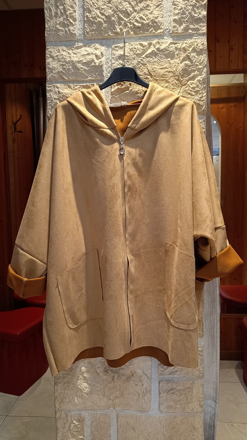 Veste à capuche suédine camel 