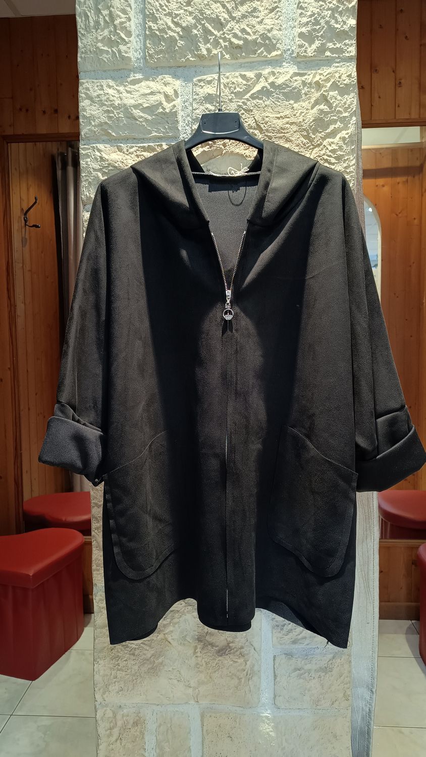 Veste à capuche suédine noir 