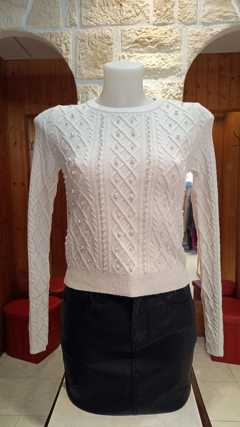 Pull Lauren perles beige 