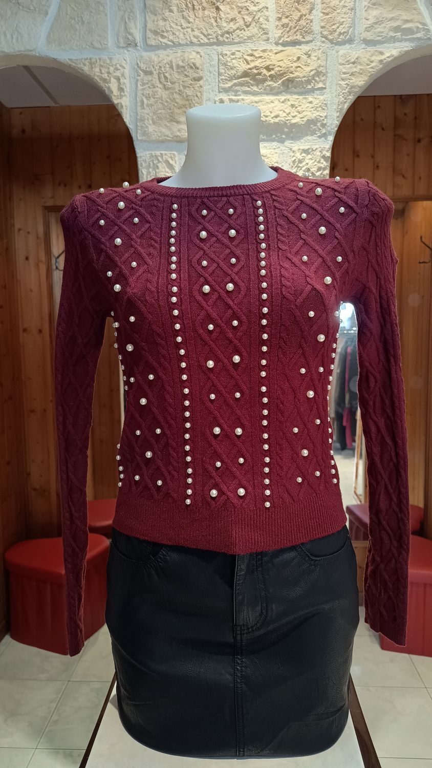 Pull Lauren perles bordeaux 