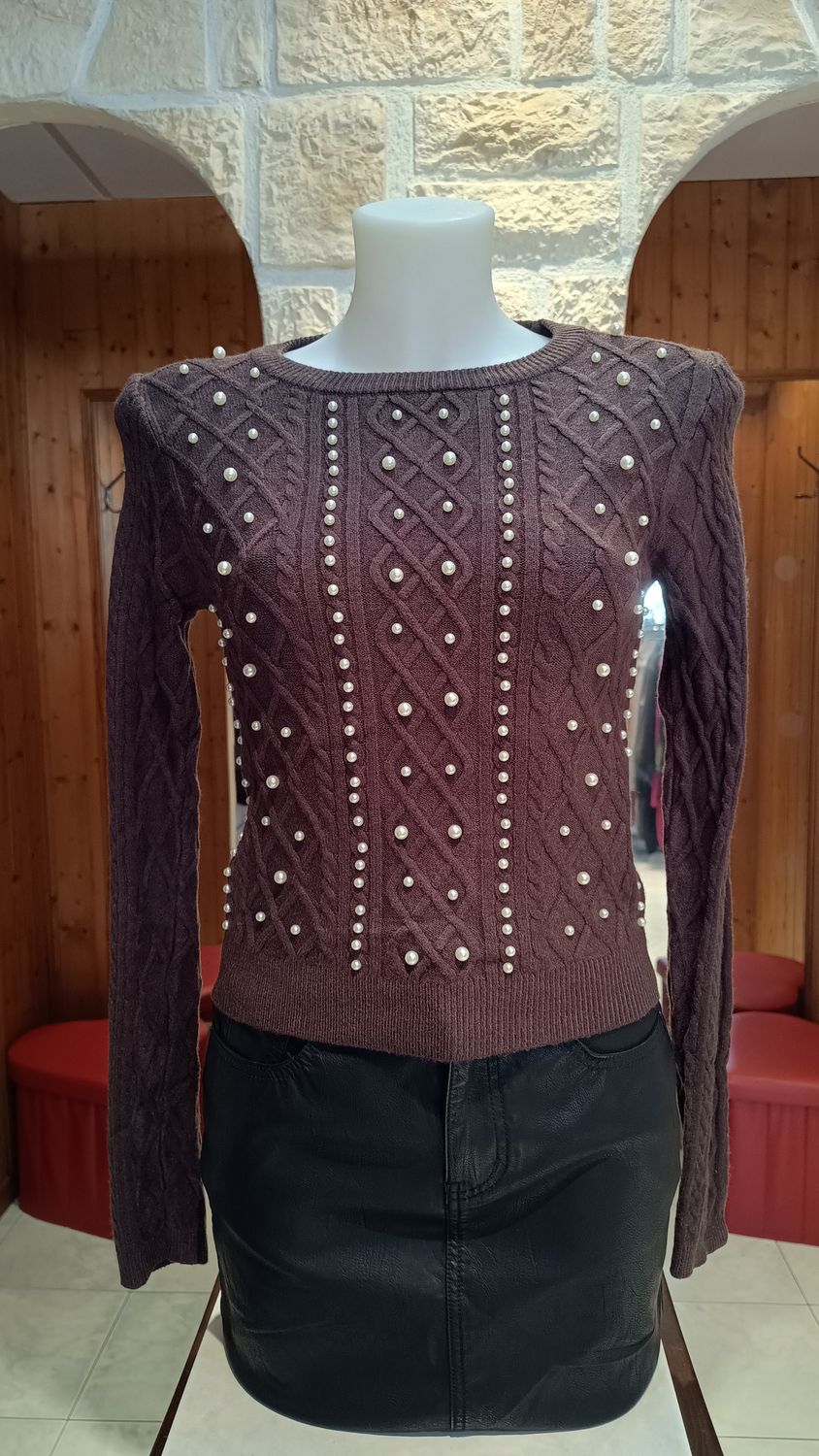 Pull Lauren perles chocolat 