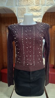 Pull Lauren perles chocolat 