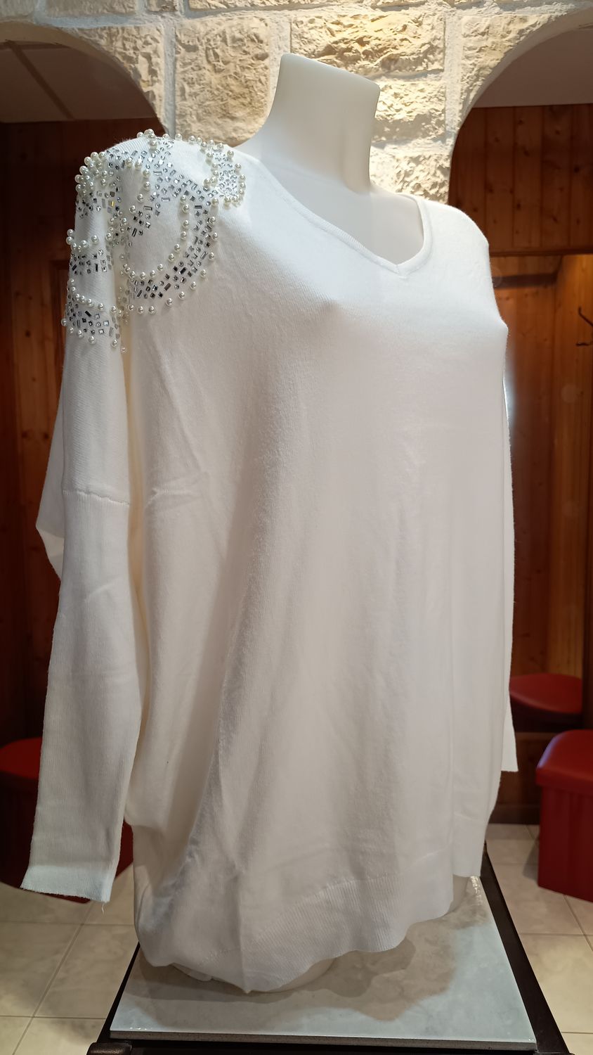 Pull oversize perles blanc 