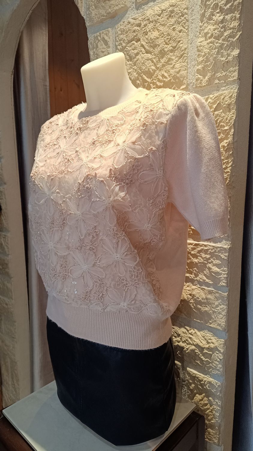 Pull Zara fleurs rose poudré 