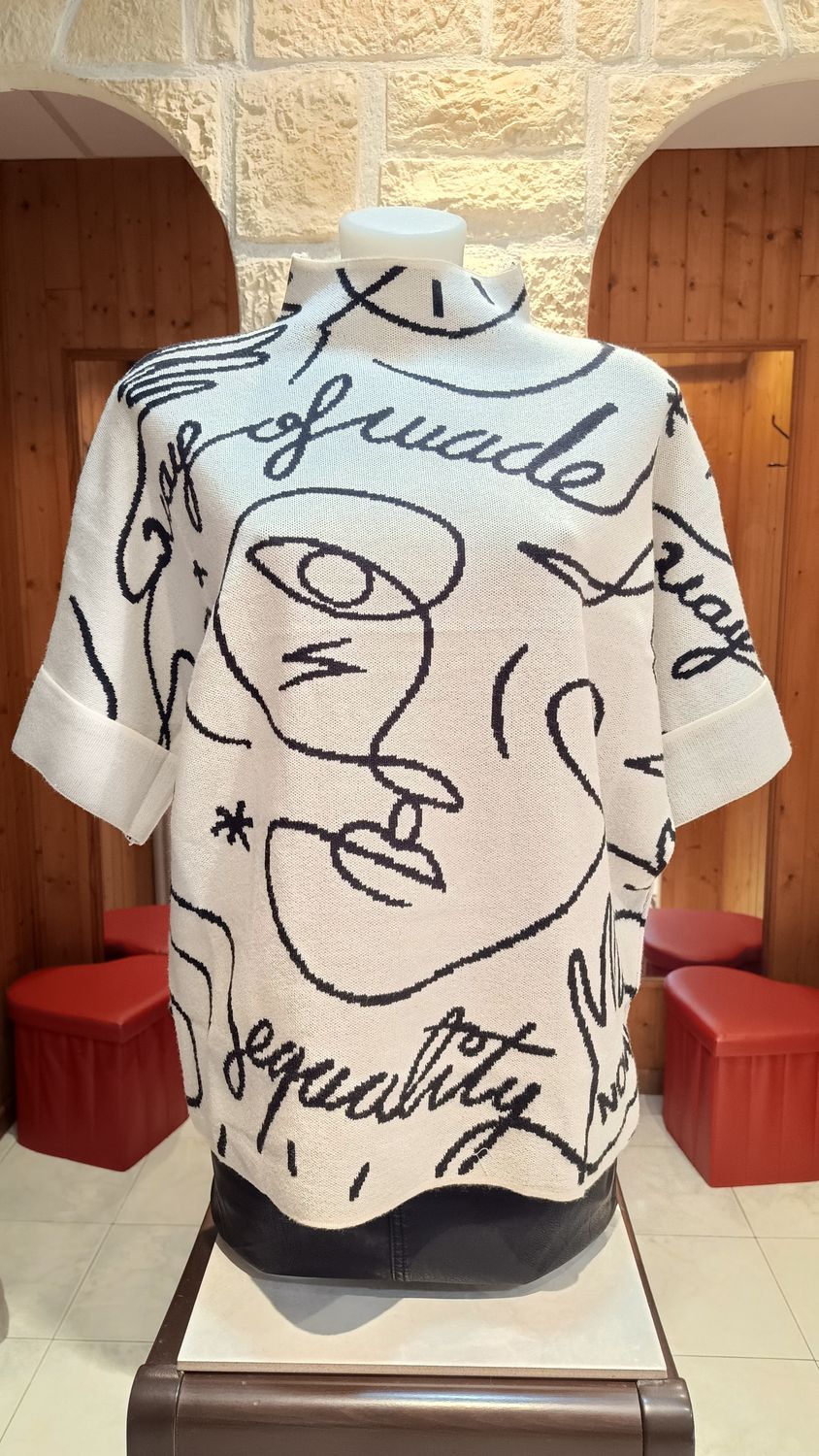 Pull Mara imprimé graphique blanc 