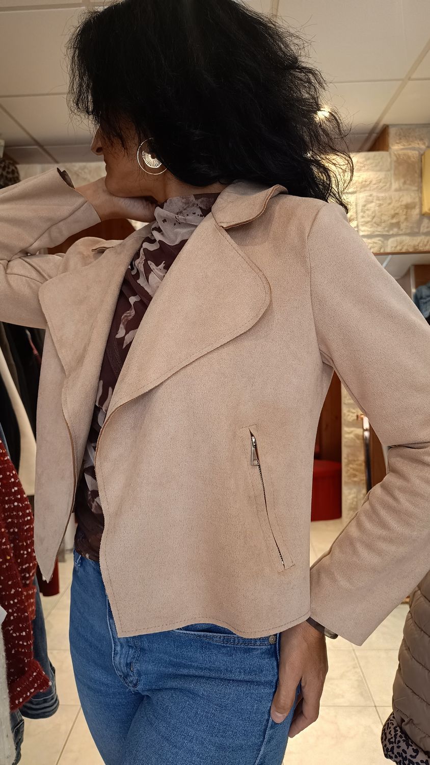 Veste suèdine Casual beige rosé 
