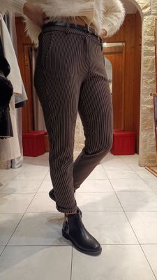 Pantalon rayures noir et camel 