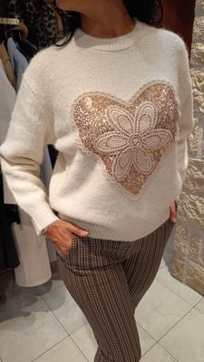 Pull Coeur écru 