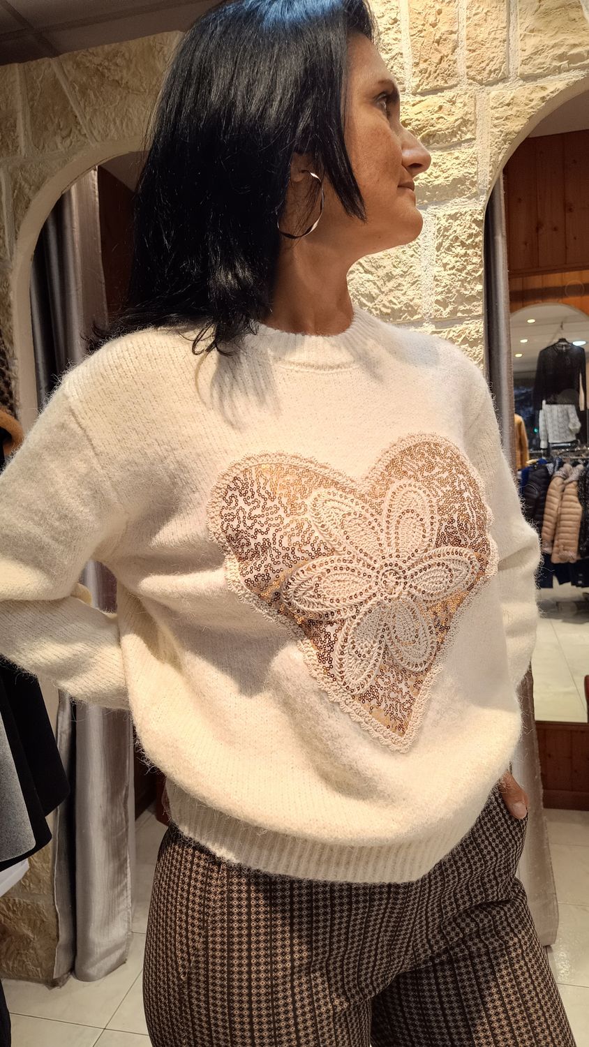 Pull Coeur écru  Pull Coeur écru