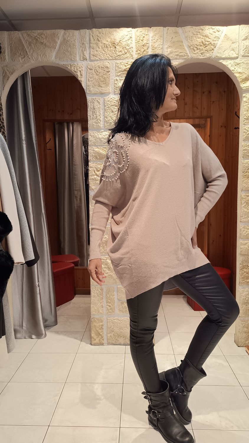 Pull oversize perles beige Pull oversize perles beige