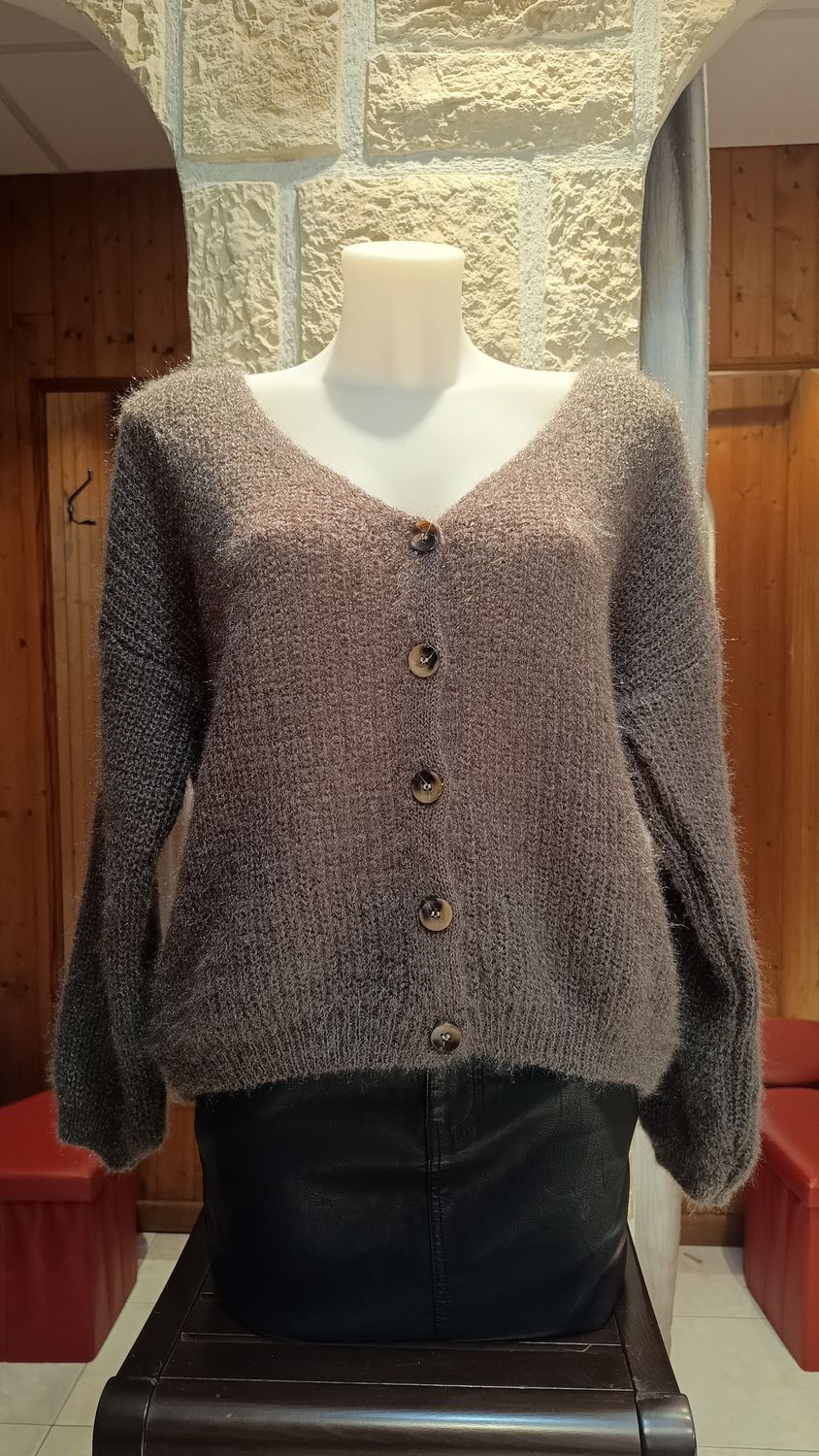 Cardigan maille taupe foncé Cardigan maille taupe foncé