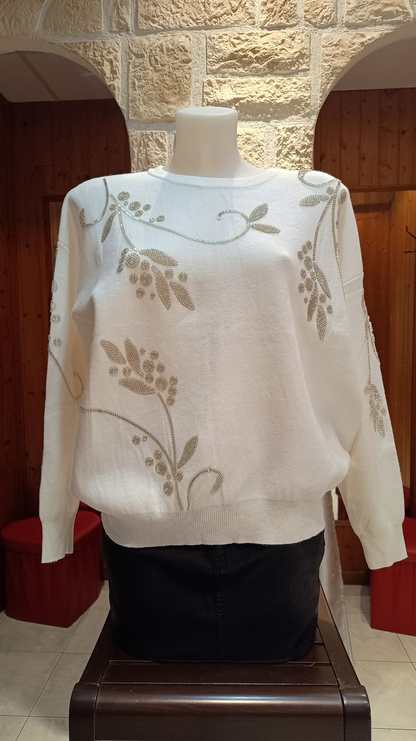 Pull Élégant perles blanc Pull Élégant perles blanc