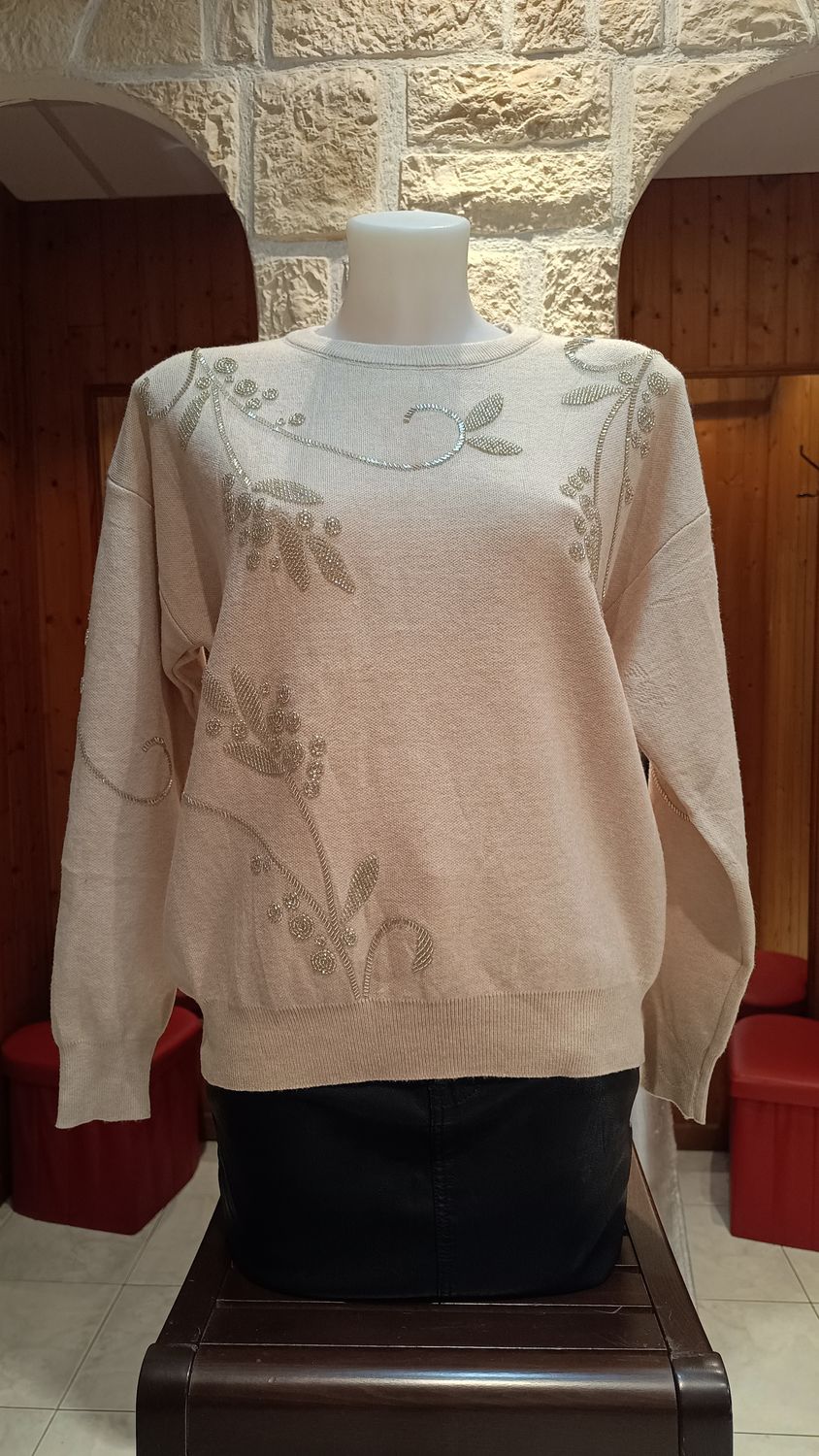 Pull Élégant perles camel Pull Élégant perles camel