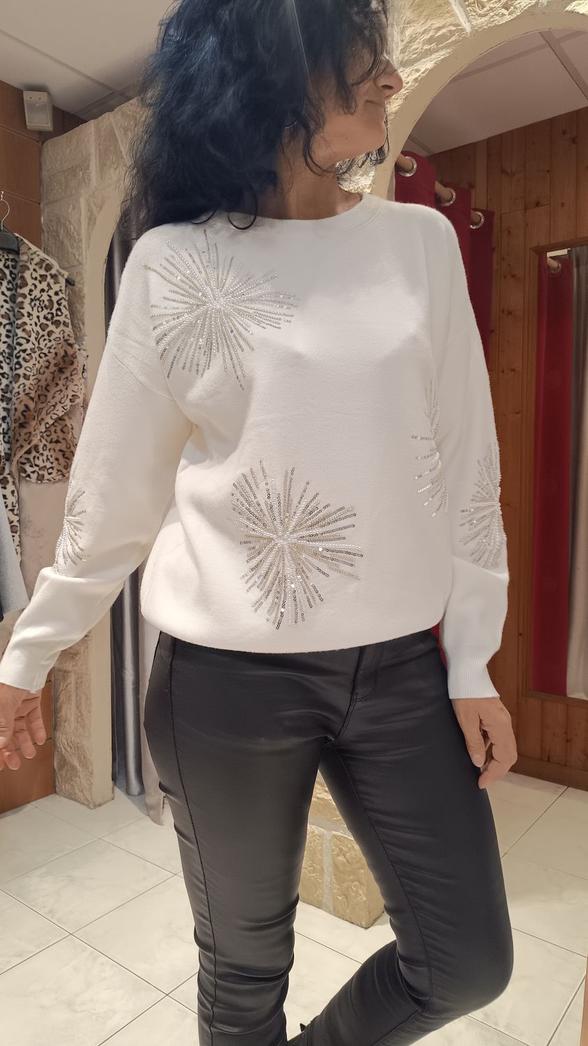 Pull Feux d' artifices blanc 