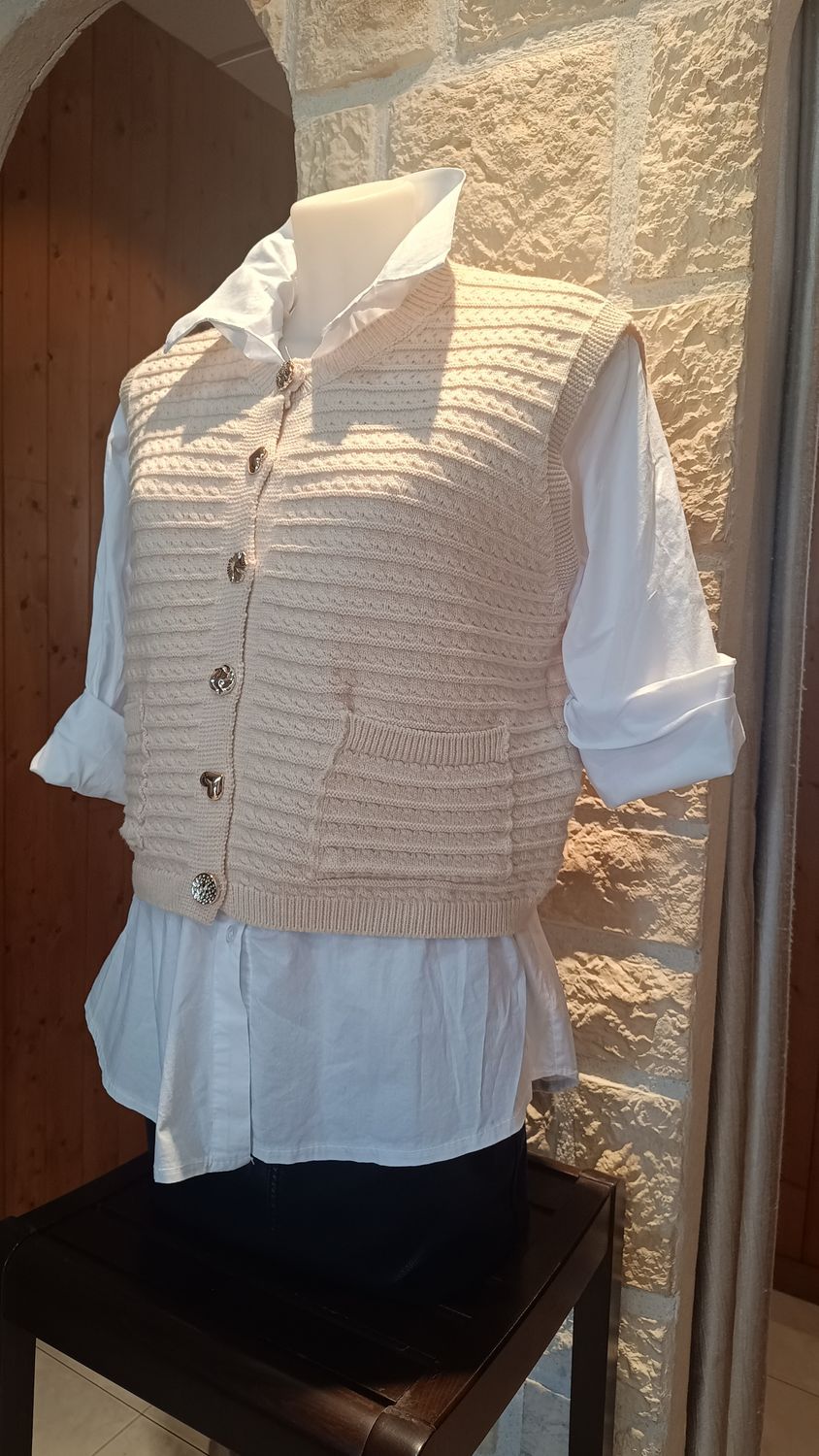Gilet maille sans manches beige 