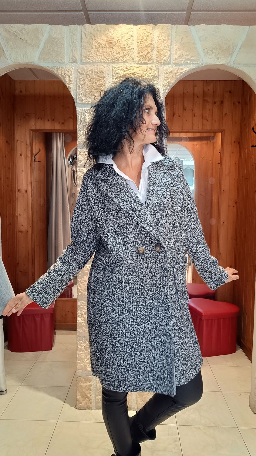 Manteau bouclette gris chiné 