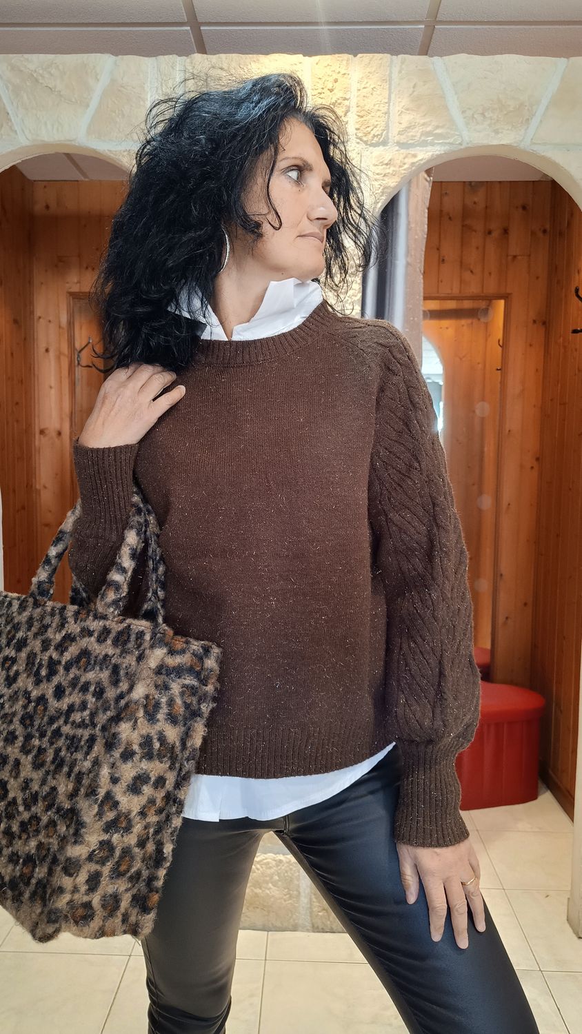 Pull Épaule tressée chocolat 