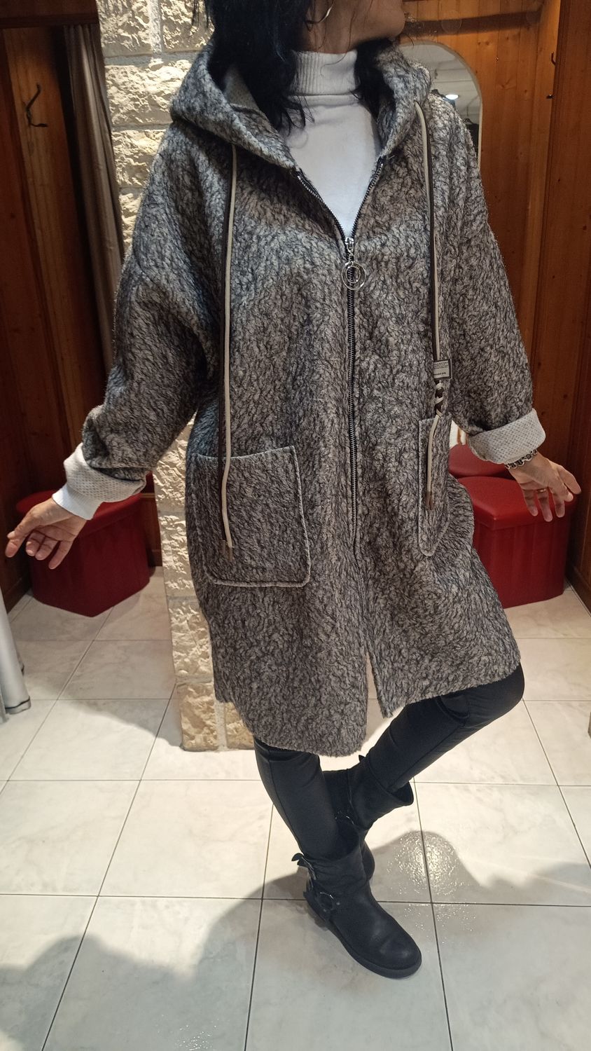 Manteau feutrine crème chiné