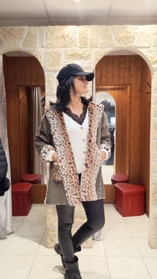 Veste fourrure réversible Leo kaki 