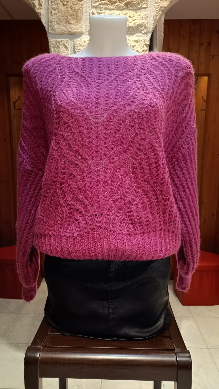 Pull Debora ajouré rose parme 