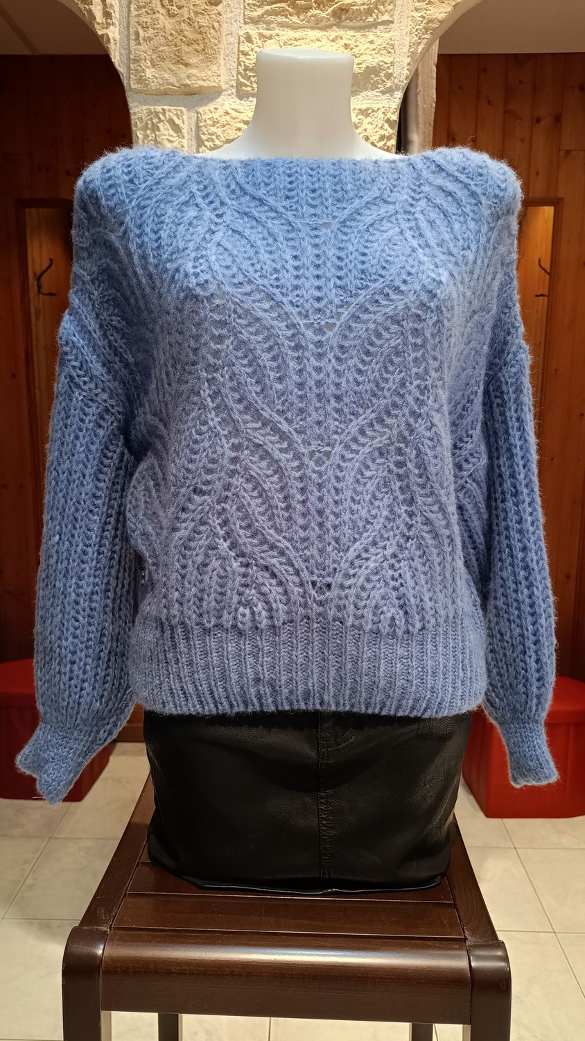 Pull Debora ajouré bleu jean Pull Debora ajouré bleu jean