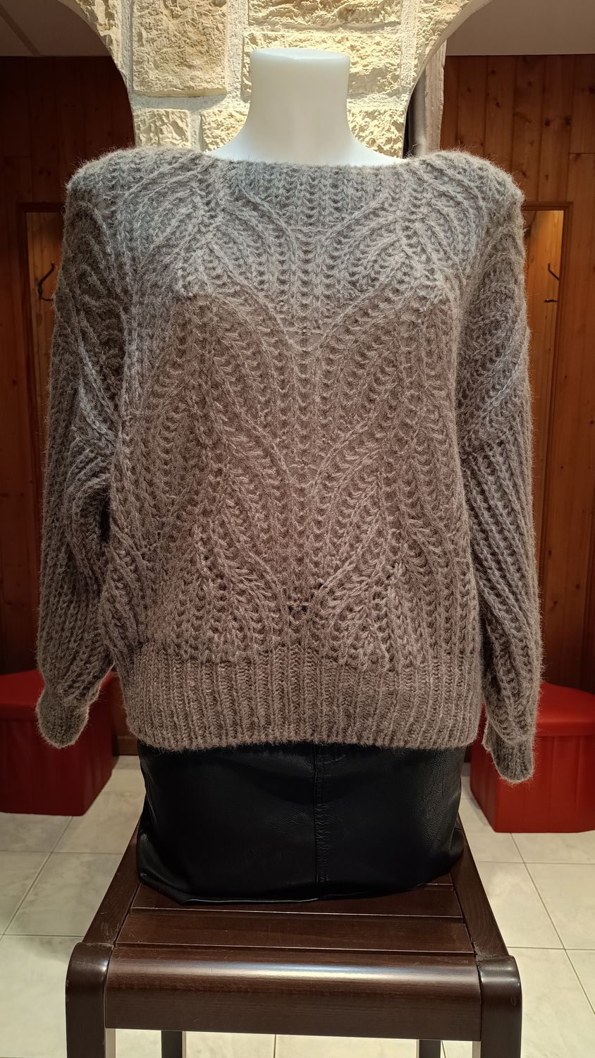 Pull Debora ajouré taupe Pull Debora ajouré taupe