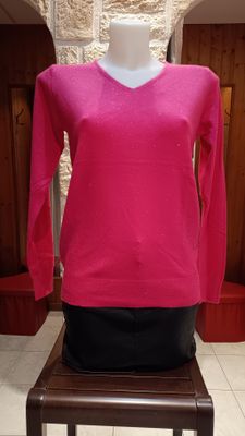 Pull basique col v pailleté fuchsia Pull basique col v pailleté fuchsia