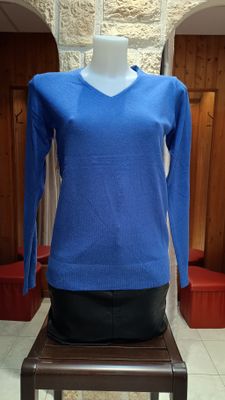 Pull basique col v pailleté bleu électrique Pull basique col v pailleté bleu électrique