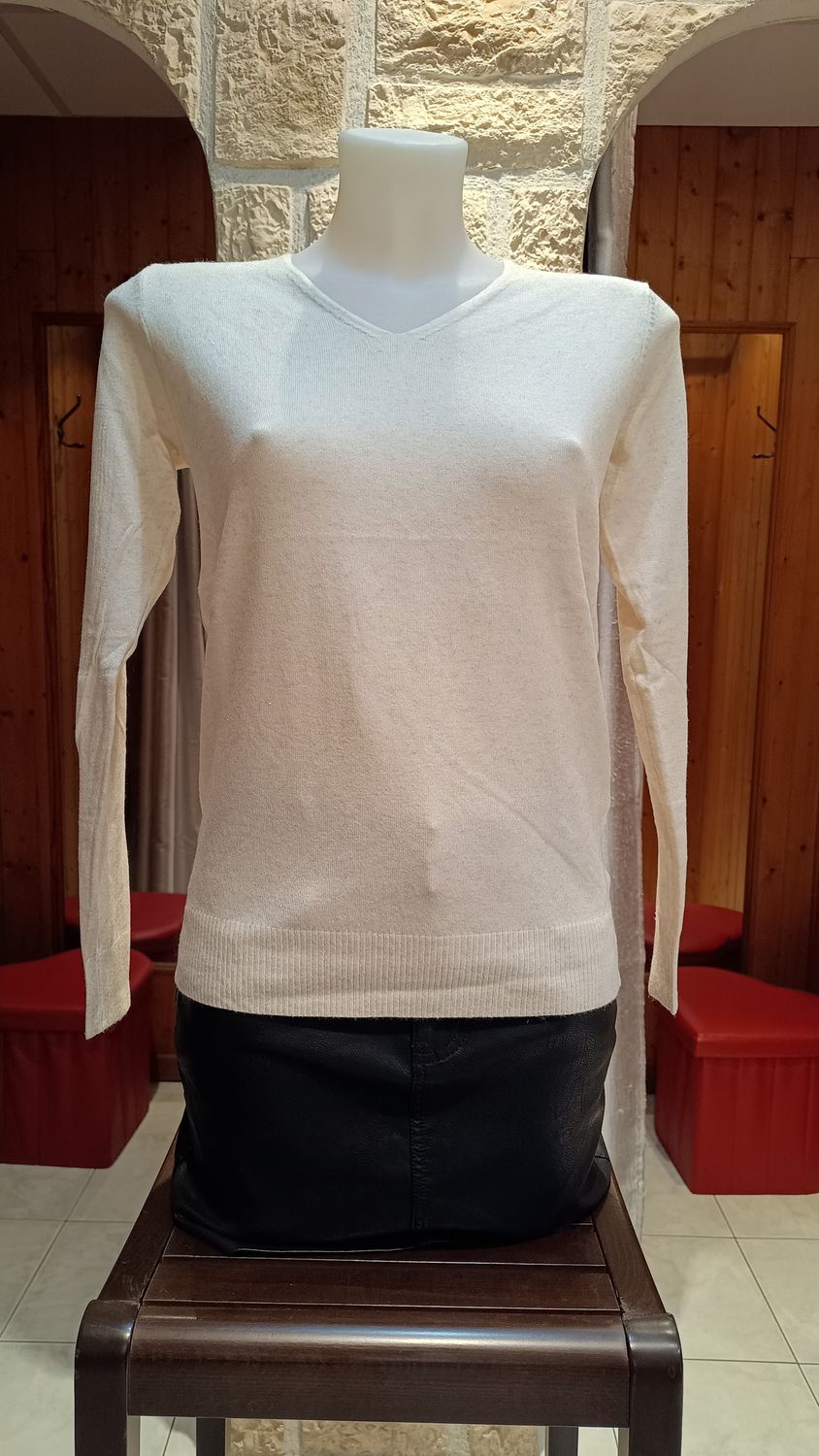 Pull basique col v pailleté beige Pull basique col v pailleté beige