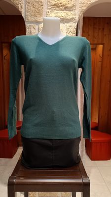 Pull basique col v pailleté vert sapin Pull basique col v pailleté vert sapin
