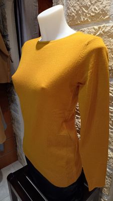 Pull basique col rond pailleté moutarde Pull basique col rond pailleté moutarde