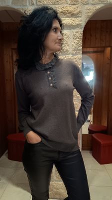 Pull col montant dentelle gris anthracite 