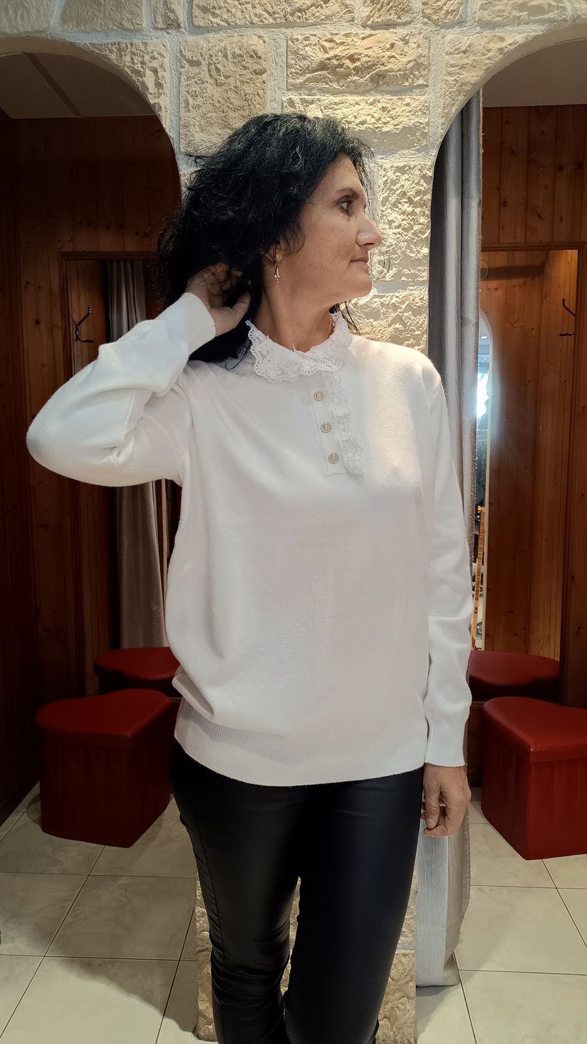 Pull col montant dentelle blanc Pull col montant dentelle blanc