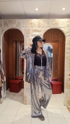 Pantalon disco argenté 