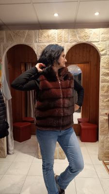 Veste vison synthétique sans manches chocolat 