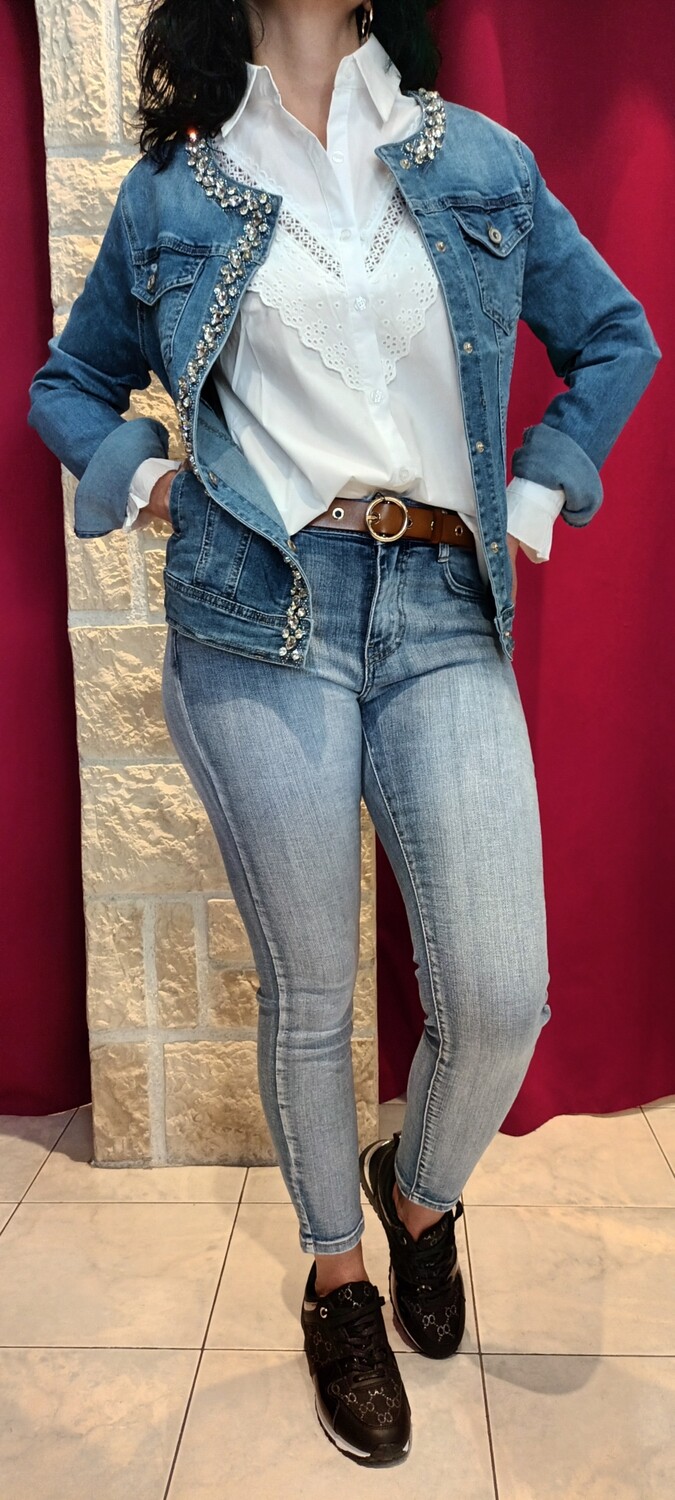 Veste jean Diamants denim clair