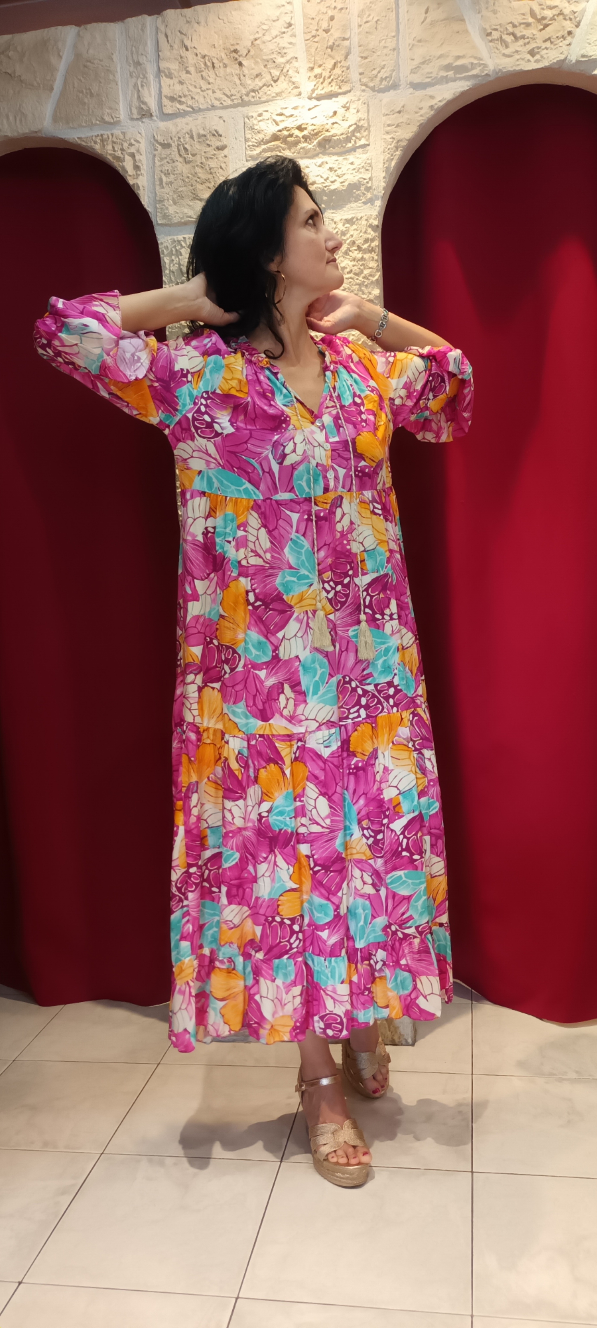 Robe longue Liliane rose