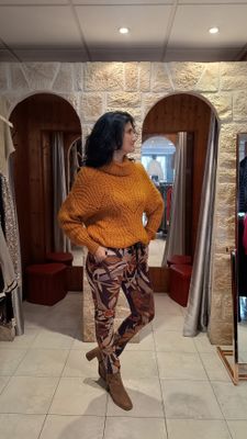 Pantalon suédine Feuilles noir 