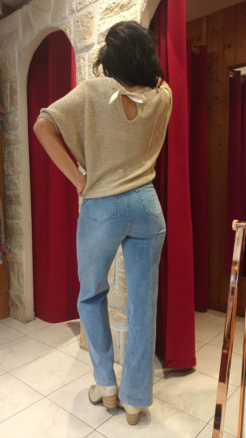 Pull nœud au dos lurex doré 