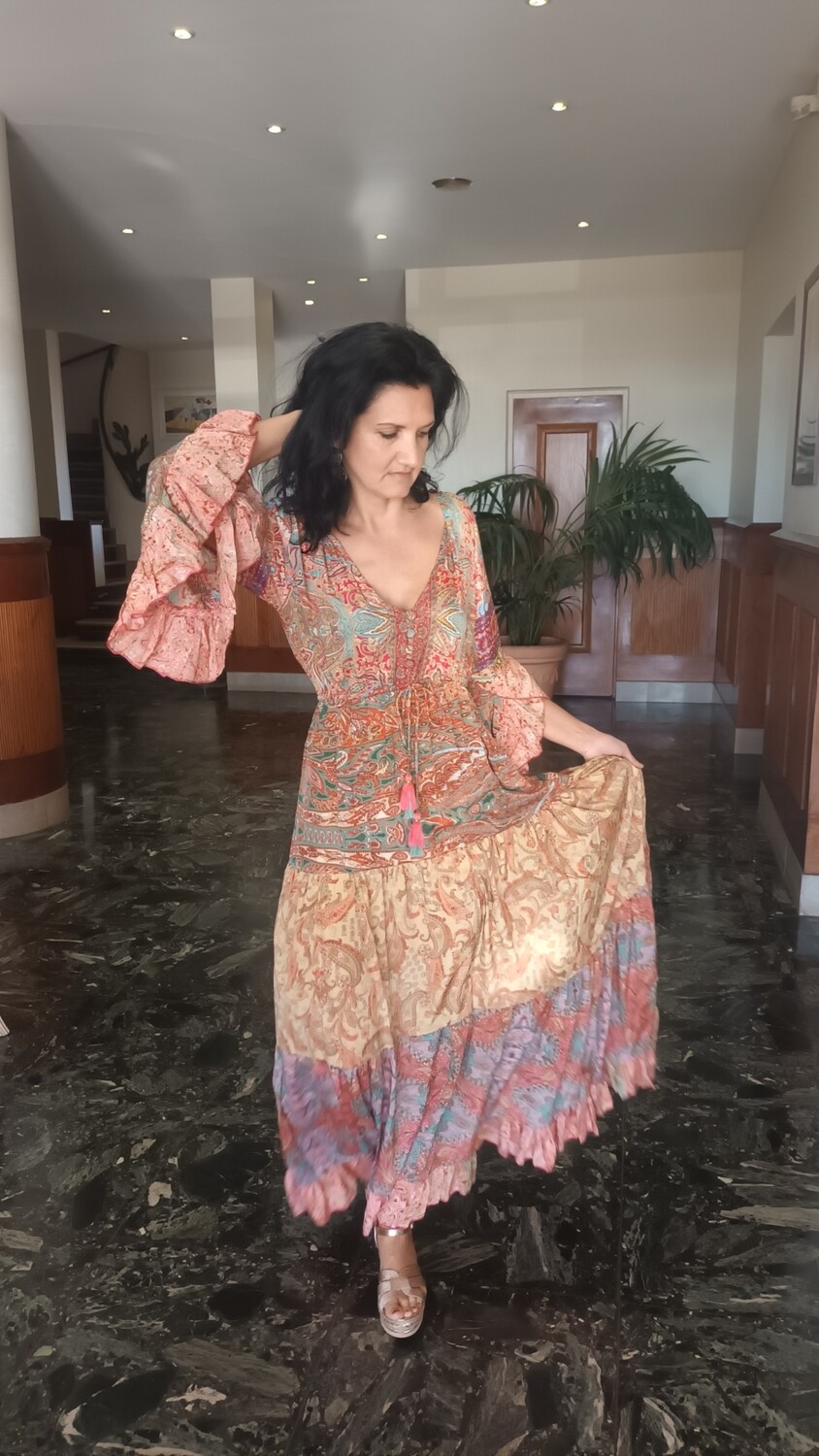 Robe longue Floral corail multicolore