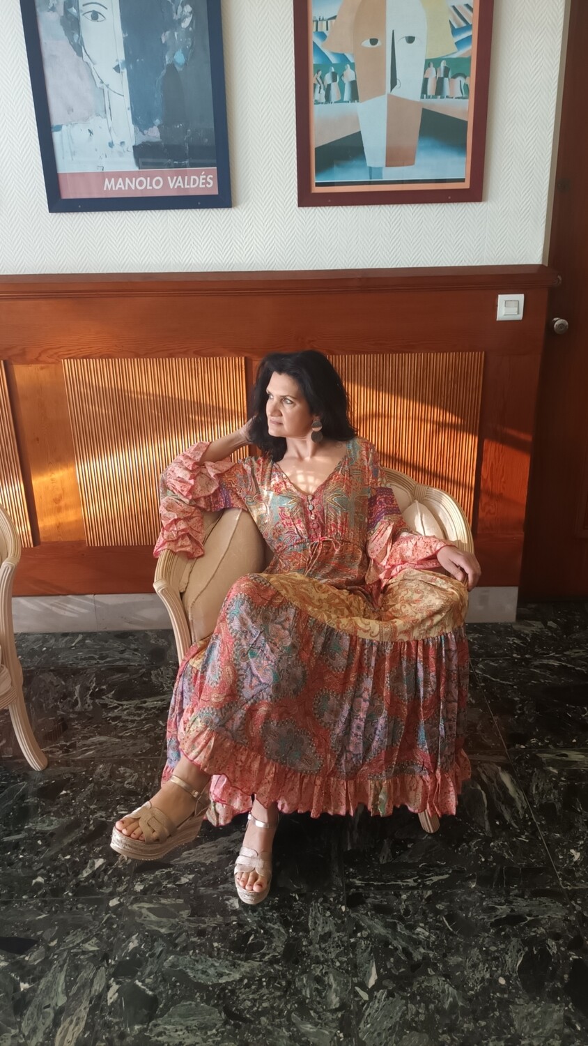 Robe longue Floral corail multicolore