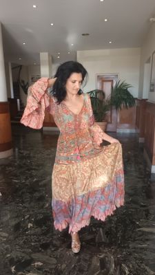 Robe longue Floral corail multicolore