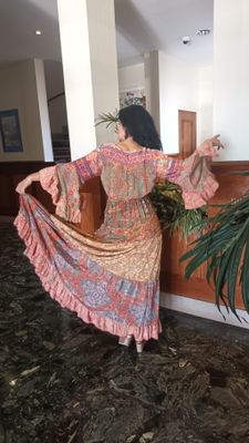 Robe longue Floral corail multicolore